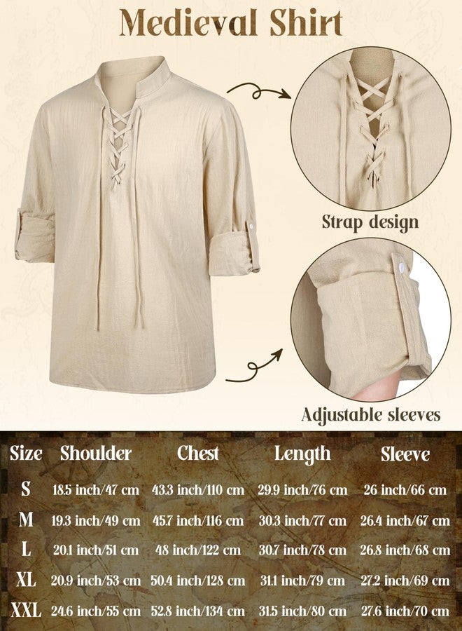 SOMSOC 8 Pieces Men's Halloween Renaissance Costume Set Pirate Shirt Viking Vest Medieval Pants Headscarf Belt - Image 2