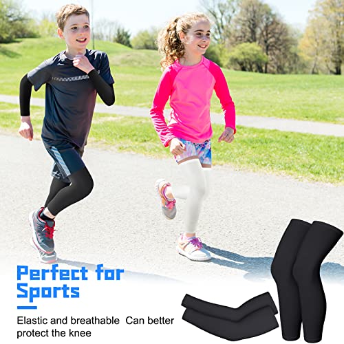 Charniol 4 Pairs Kids Arm Sleeves for Basketball Kids Long Compression Leg Sleeves and Arm Sleeves Youth Basketball Leg Sleeves(Black and White,Medium) - Image 4