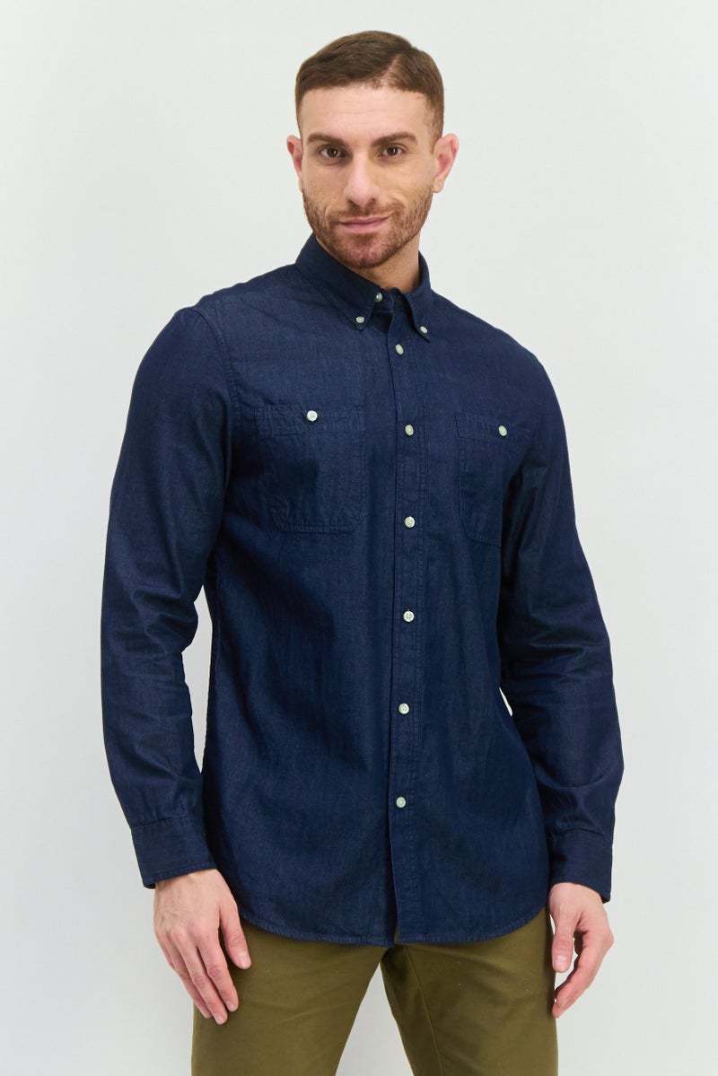 Chaps Men Regular Fit Washed Long Sleeves Casual Shirt, Navy Blue - Image 1