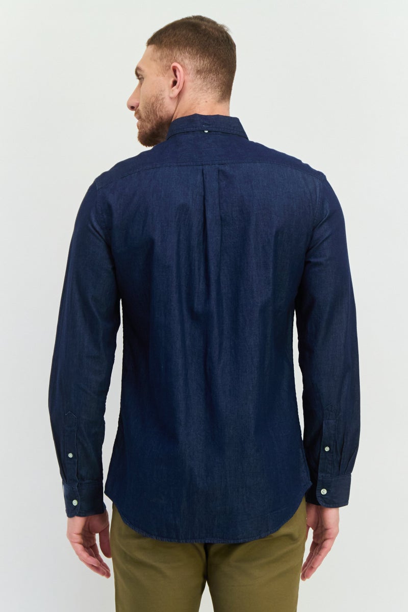 Chaps Men Regular Fit Washed Long Sleeves Casual Shirt, Navy Blue - Image 3