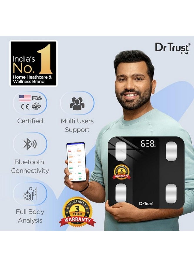 Dr Trust - Usa Legend Bmi Weight Scale & Body Fat Analyzer With Ios/Android App Sync, 14 Essential Composition Metrics Weighing Machine -526 For Home Health Monitoring (Black) - Image 1