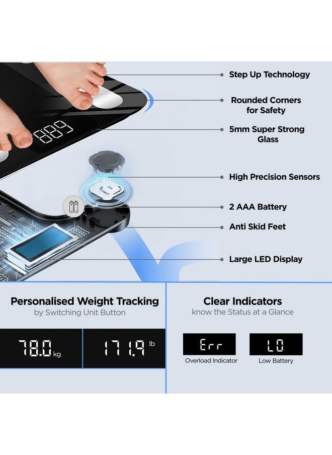 Dr Trust - Usa Legend Bmi Weight Scale & Body Fat Analyzer With Ios/Android App Sync, 14 Essential Composition Metrics Weighing Machine -526 For Home Health Monitoring (Black) - Image 1