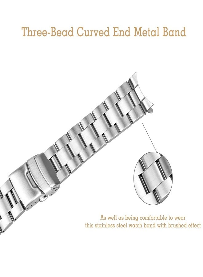 YISIWERA 20mm 22mm Stainless Steel Curved End Watch Band Replacement Double FlipLock Buckle Metal Watch Strap Bracelet for Men Women, 3 Flat-Silver, 20mm, Classic - Image 3