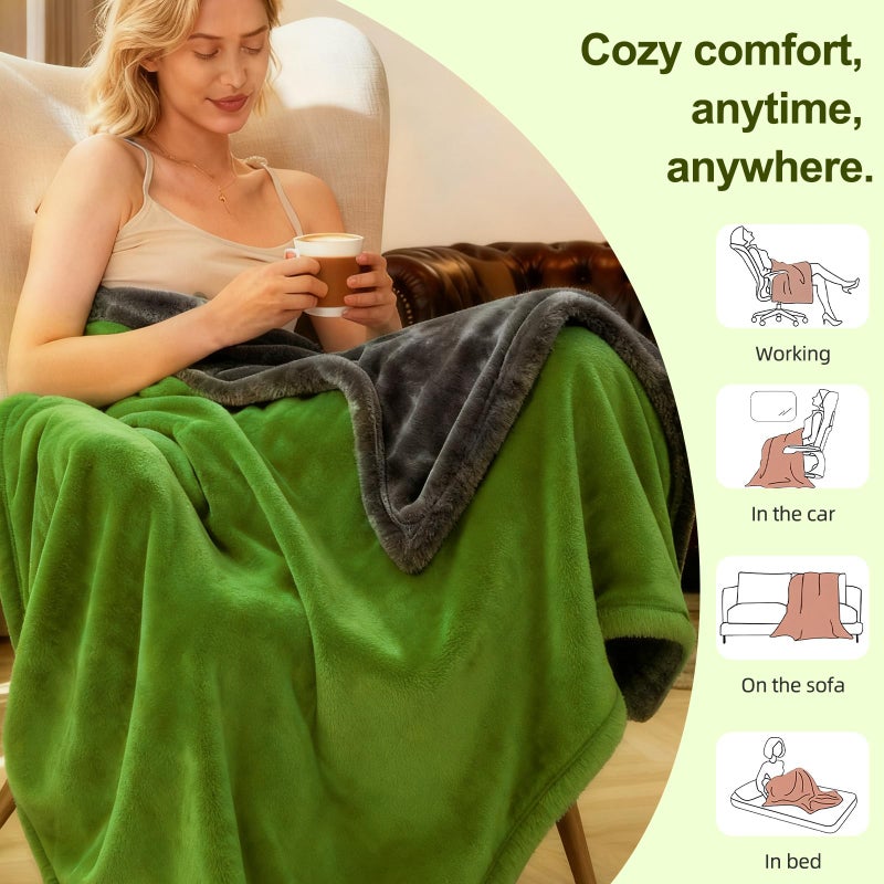 Eastsora Electric Heated Blanket Throw 50" x 60" Soft Dual-Sided Flannel Fast Heating 12 Heat Levels 1â€“12H Timer & Overheat Protection & Auto Shut-Off & Machine Washable (Lime Green & Gray) - Image 5