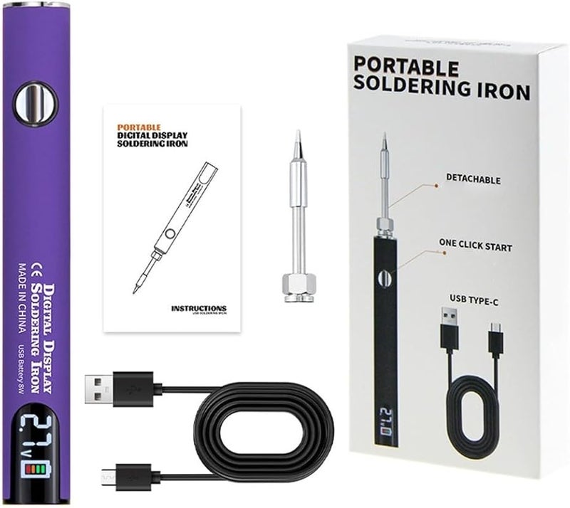 مكواة لحام قابلة لإعادة الشحن عبر USB C مع موصل 510 وشاشة LED وعرض الجهد القابل للتعديل باللون البنفسجي - Image 1