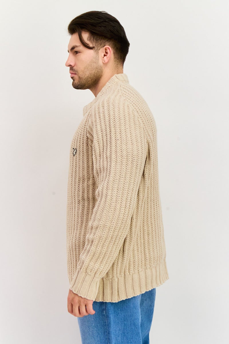 Lyle & Scott Men Crew Neck Textured Sweater, Beige - Image 4