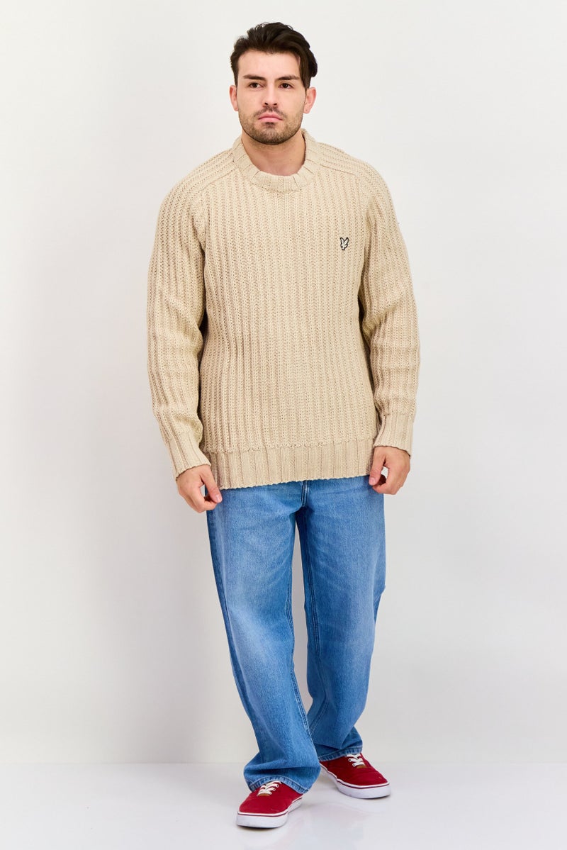 Lyle & Scott Men Crew Neck Textured Sweater, Beige - Image 2
