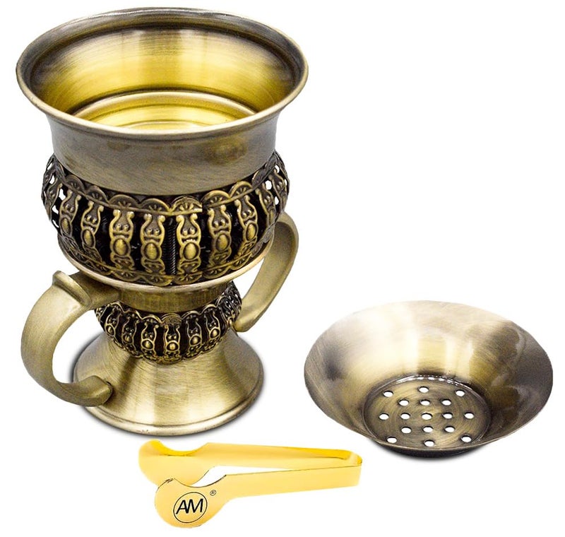 AM Regal Metal Incense Burner - Bakhoor Burner Mubkhara – Frankincense Resin Burner - Ideal for Yoga, Spa & Aromatherapy (Bronze) - Image 1
