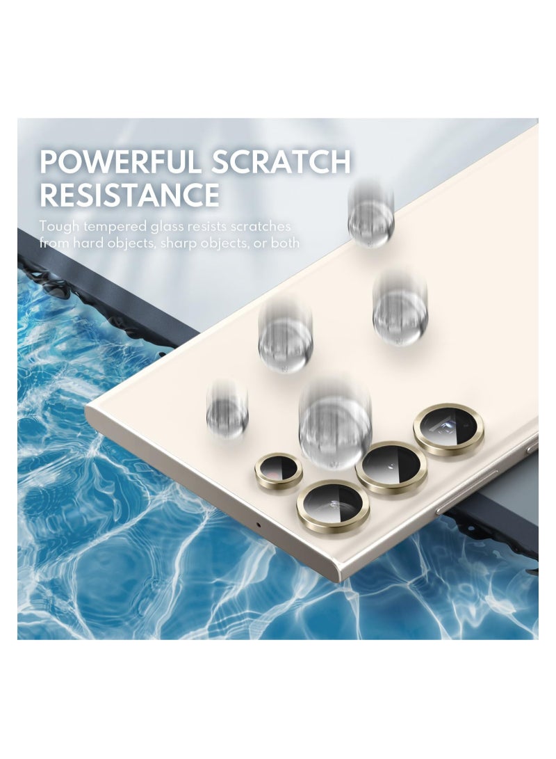 إلترازون واقيات عدسة الكاميرا لهاتف Samsung Galaxy S24 Ultra 5G، تغطية كاملة من الزجاج المقسى، طبقة حماية فائقة الدقة، صلابة 9H، مضادة للخدش - ذهبي - Image 2