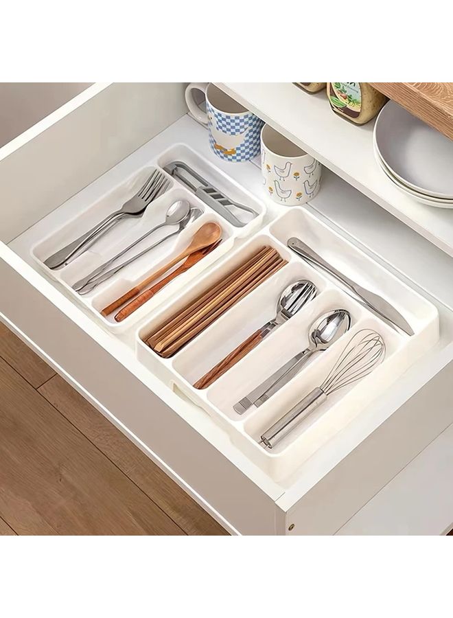 White 5 Grid Plastic Flatware Organizer Wall Mountable Kitchen Drawer Divider - Image 1