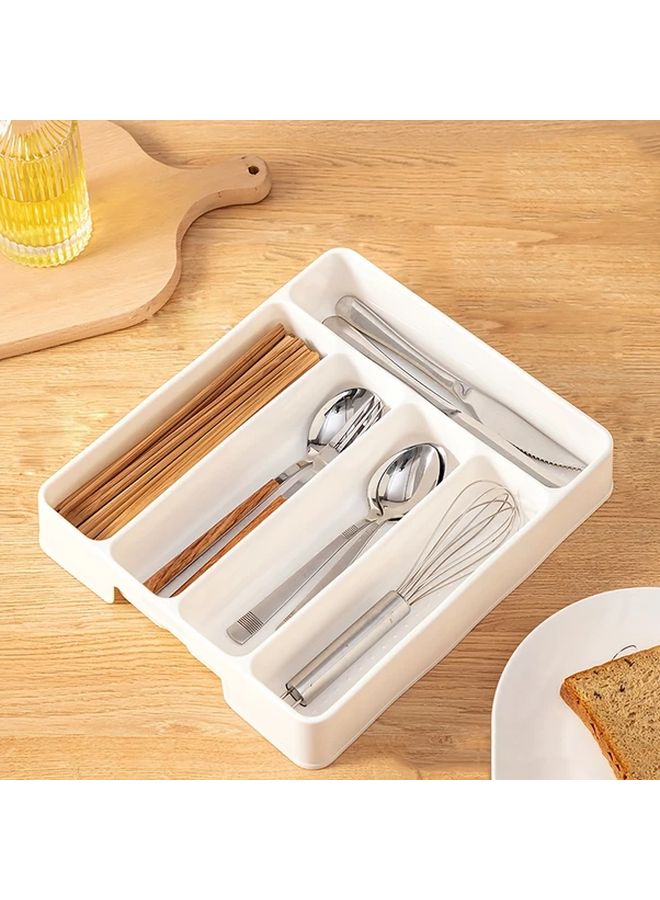 White 5 Grid Plastic Flatware Organizer Wall Mountable Kitchen Drawer Divider - Image 5