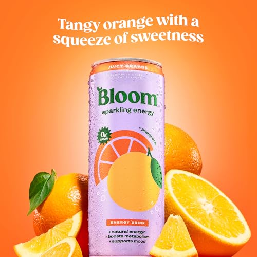 Bloom Nutrition Sparkling Energy Drink - Natural Caffeine, Zero Sugar, 180mg Caffeine - Antioxidant-Rich with Green Coffee Bean, Green Tea Extract, Prebiotics - Orange - 12oz 12 Pack - Image 2