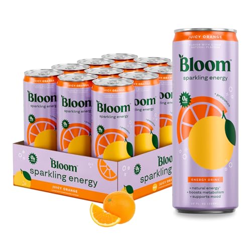 Bloom Nutrition Sparkling Energy Drink - Natural Caffeine, Zero Sugar, 180mg Caffeine - Antioxidant-Rich with Green Coffee Bean, Green Tea Extract, Prebiotics - Orange - 12oz 12 Pack - Image 1