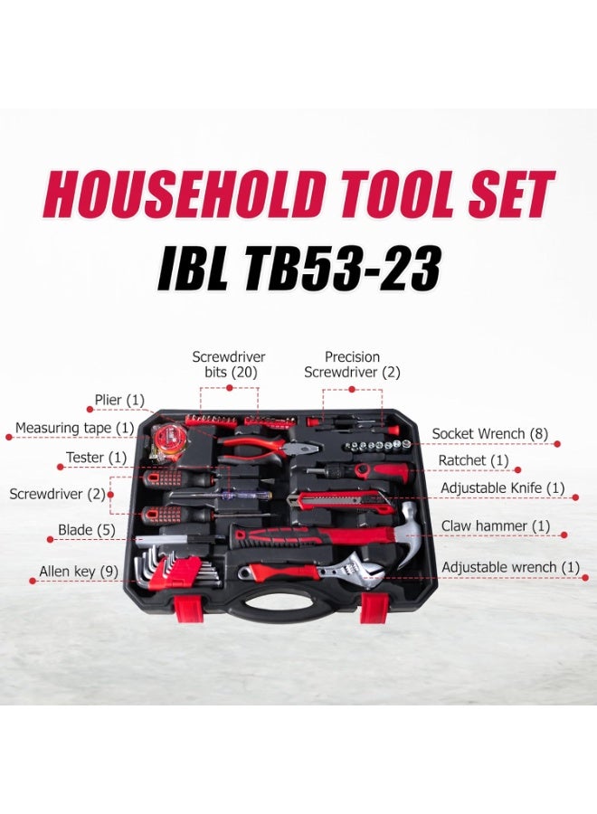 iBELL Hand Tool Kit for Home & DIY Use (53-Piece) - Includes Screwdriver, Wrench, Ratchet, Utility Knife, Saw, Claw Hammer, Measuring Tape and Plier, Multicolor - Image 2