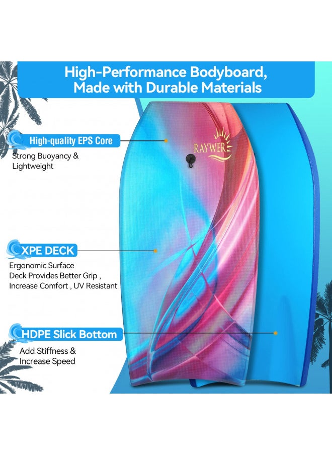RAYWER RAYWER Body Board Lightweight with EPS Core, HDPE Slick Bottom , Leash & Adjustable Wrist Rope, Great Surfing for Kids and Adults (Blue, 33-INCH)  - Image 1