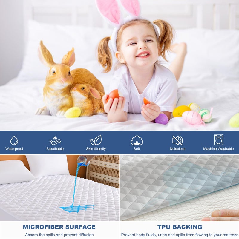 GRT King Waterproof Mattress Pad, 100% Waterproof Quilted Fitted Mattress Protector, Noiseless Hollow Cotton Mattress Cover, Fitted 8"-26" Deep, Dust Proof - Image 3