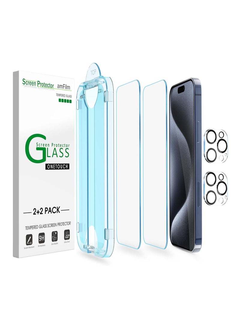 Amfilm [2+2 Pack] amFilm OneTouch for iPhone 14 Pro Max 6.7" Glass Screen Protector with Camera Lens Protector. Easiest to Installation, Bubble Free, Full Coverage Case Friendly  - Image 2