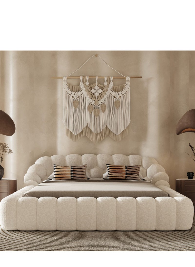 Wooden Twist Bubble Design Modern Cloud Bed In Soft Boucle Fabric (Queen Size)  - Image 2