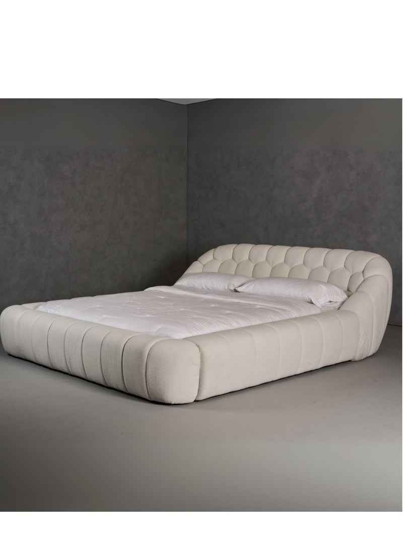 Wooden Twist Bubble Design Modern Cloud Bed In Soft Boucle Fabric (Queen Size)  - Image 4