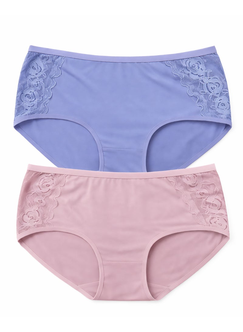 2 Pack Women's Pink Lace-Trim Comfort Briefs