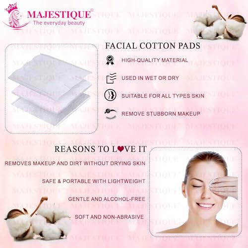 Majestique 250Pcs Soft Touch Facial Cotton Pads | Ultra-Absorbent Makeup Remover & Nail Polish Wipes | Gentle Cosmetic Pads for Skincare, Cleansing & Toner Application | Premium Lint-Free Rounds - Image 3
