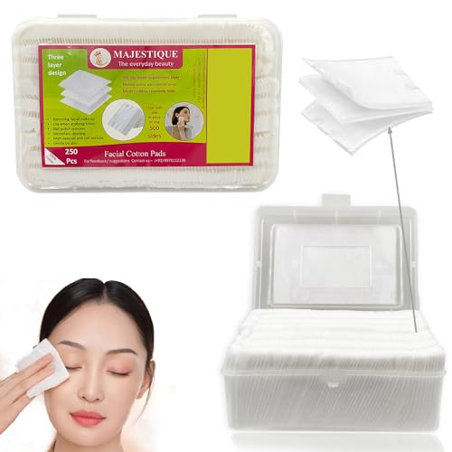 Majestique 250Pcs Soft Touch Facial Cotton Pads | Ultra-Absorbent Makeup Remover & Nail Polish Wipes | Gentle Cosmetic Pads for Skincare, Cleansing & Toner Application | Premium Lint-Free Rounds - Image 1