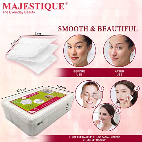Majestique 250Pcs Soft Touch Facial Cotton Pads | Ultra-Absorbent Makeup Remover & Nail Polish Wipes | Gentle Cosmetic Pads for Skincare, Cleansing & Toner Application | Premium Lint-Free Rounds - Image 2