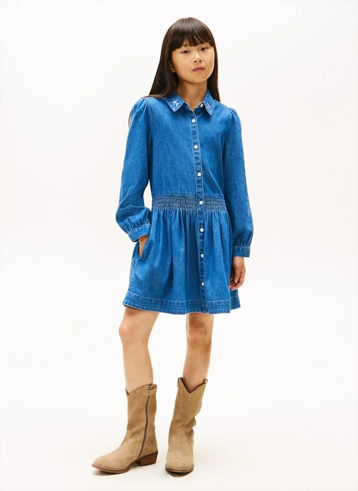 TOMMY HILFIGER Kids Embroidered Flower Shirt Dress