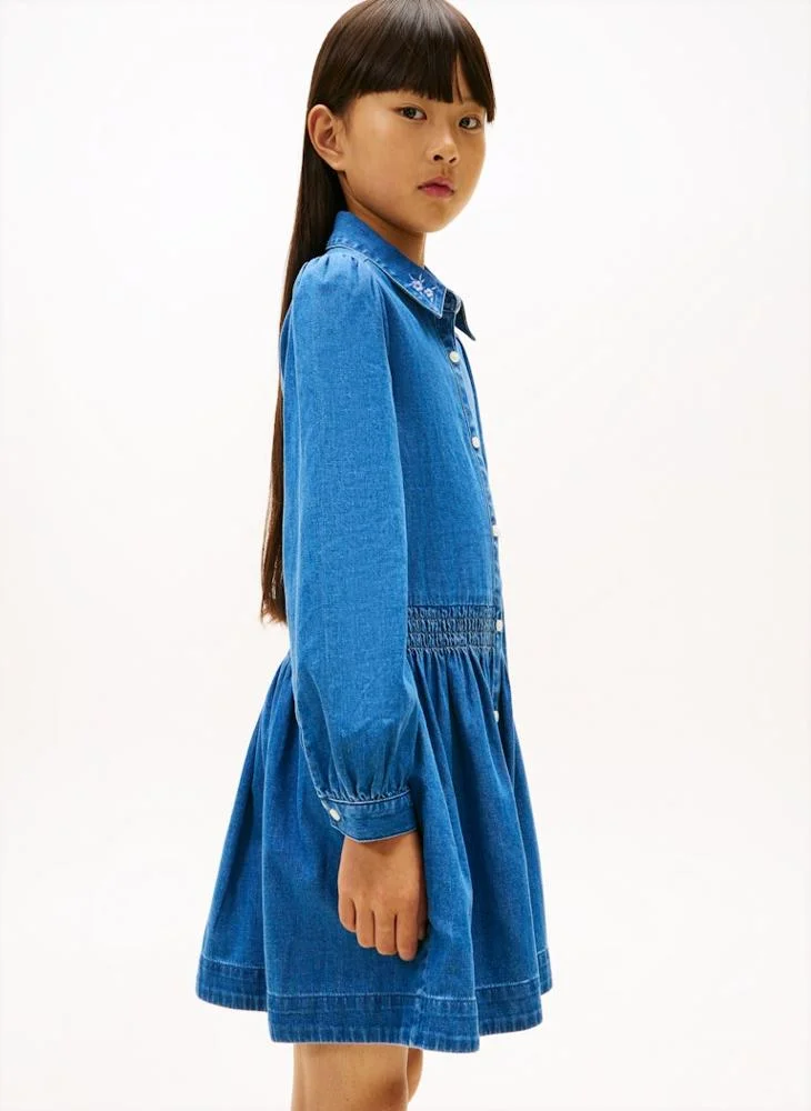 Tommy Hilfiger denim blue Kids Embroidered Flower Shirt Dress for Women | Best Price UAE