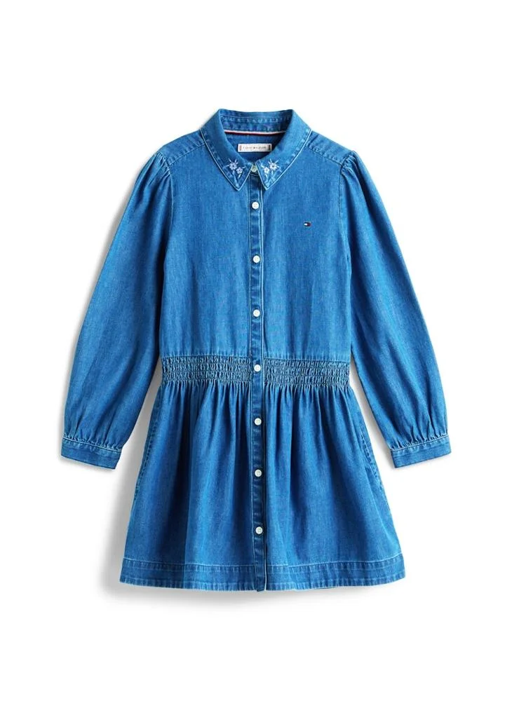 Tommy Hilfiger denim blue Kids Embroidered Flower Shirt Dress for Women | Best Price UAE