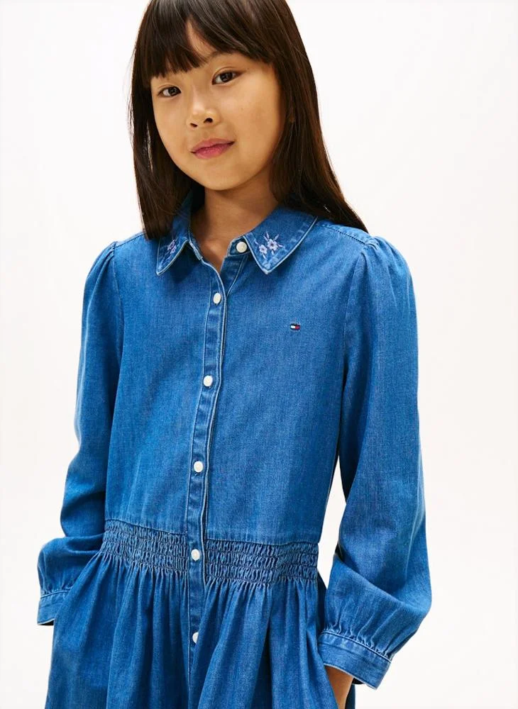 Tommy Hilfiger denim blue Kids Embroidered Flower Shirt Dress for Women | Best Price UAE