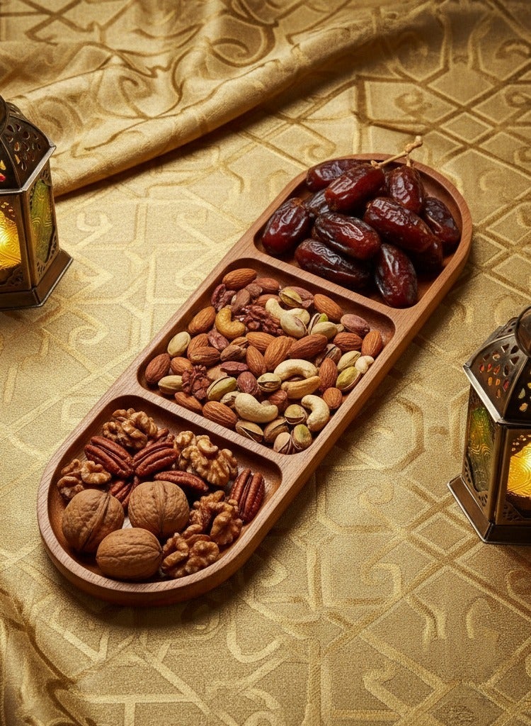 3-Section  Oval Tray (29cm) - For Arabic Coffee/Nuts/Snacks,  Home & Cafe Use - Image 3