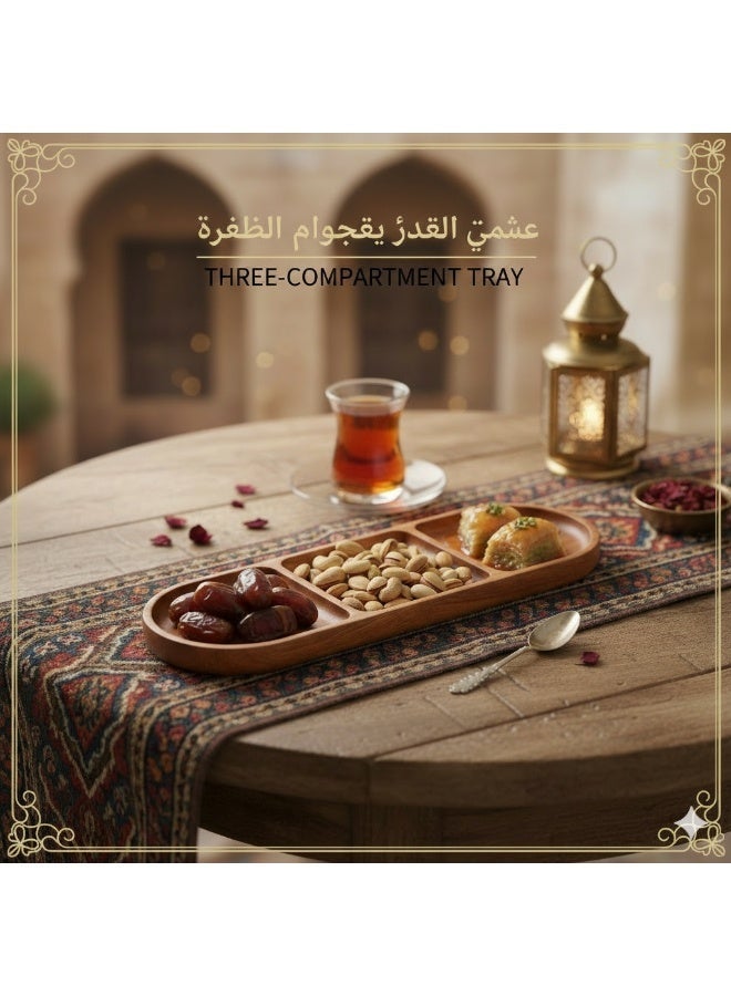 3-Section  Oval Tray (29cm) - For Arabic Coffee/Nuts/Snacks,  Home & Cafe Use - Image 2