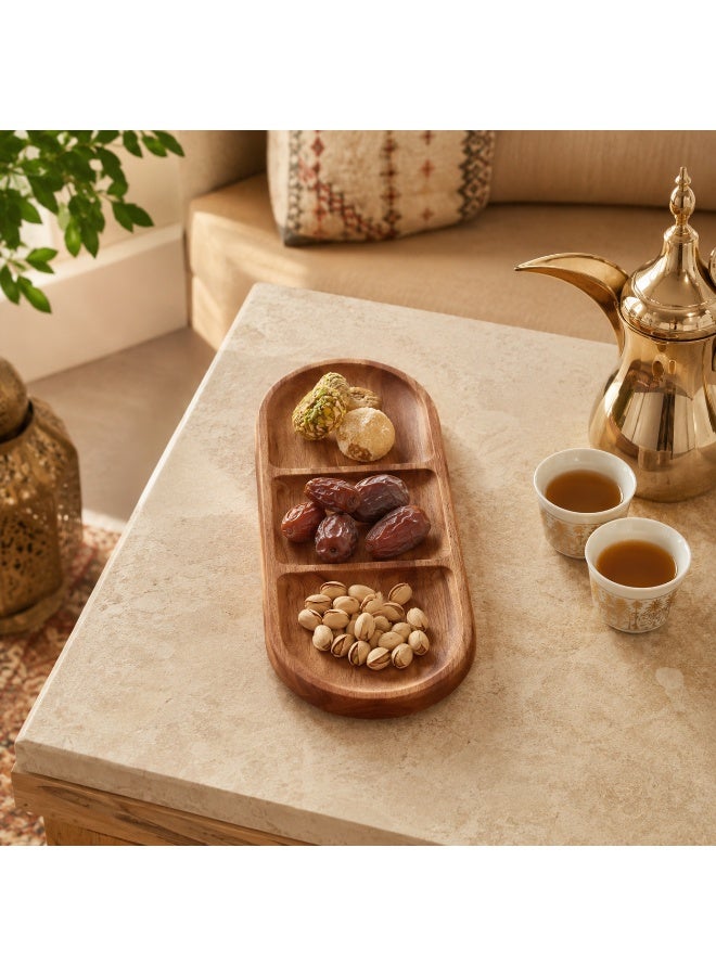 3-Section  Oval Tray (29cm) - For Arabic Coffee/Nuts/Snacks,  Home & Cafe Use - Image 1