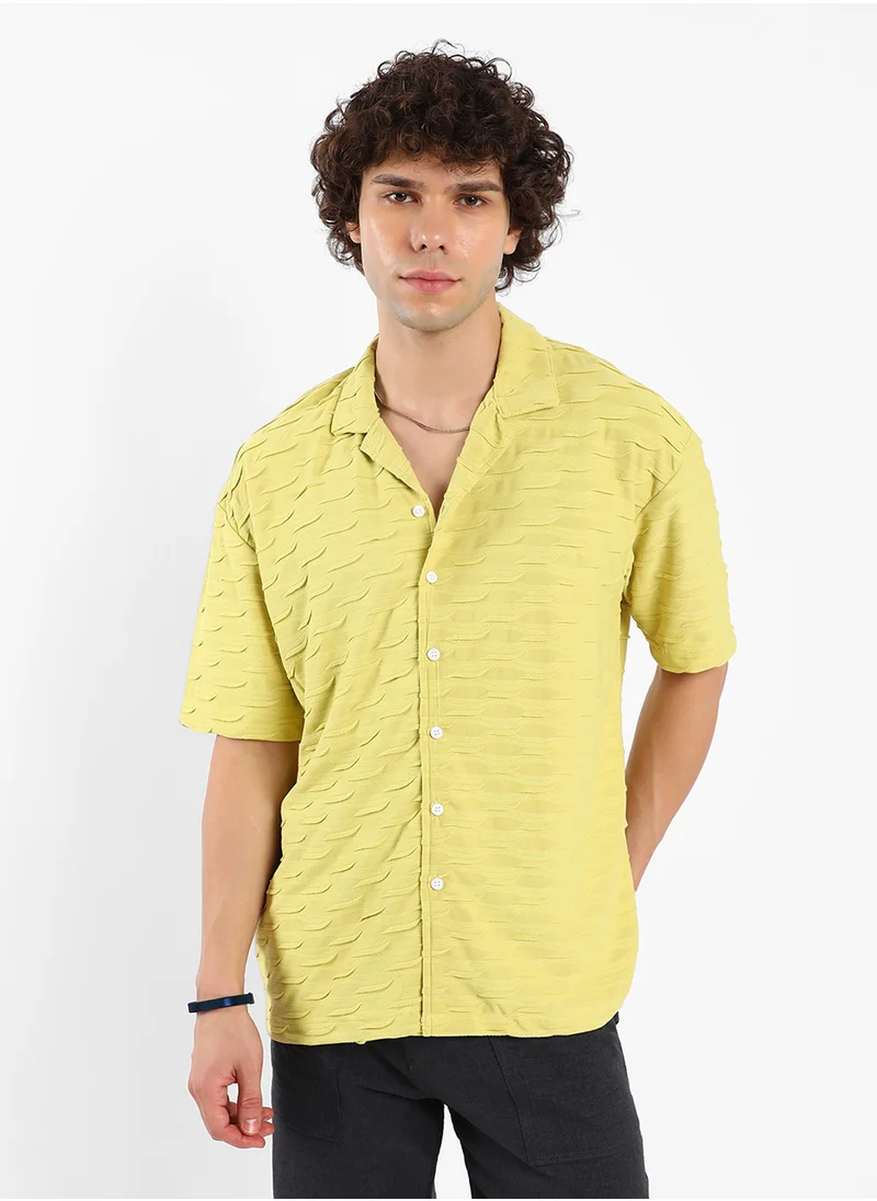 كامبوس سوترا Men's Butter Yellow Swish-Textured Shirt