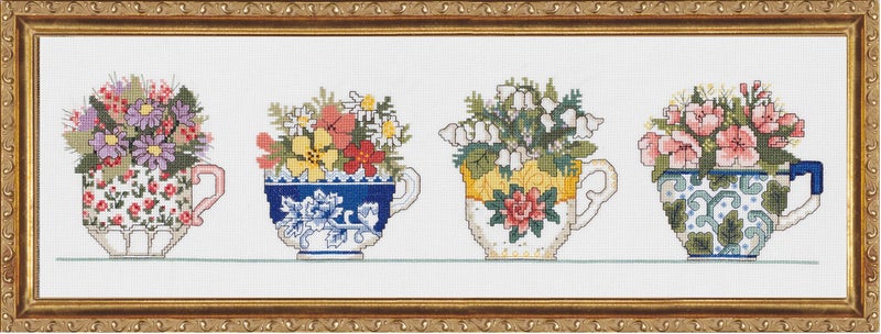 Janlynn Counted Cross Stitch Kit Row of Teacups By the yard