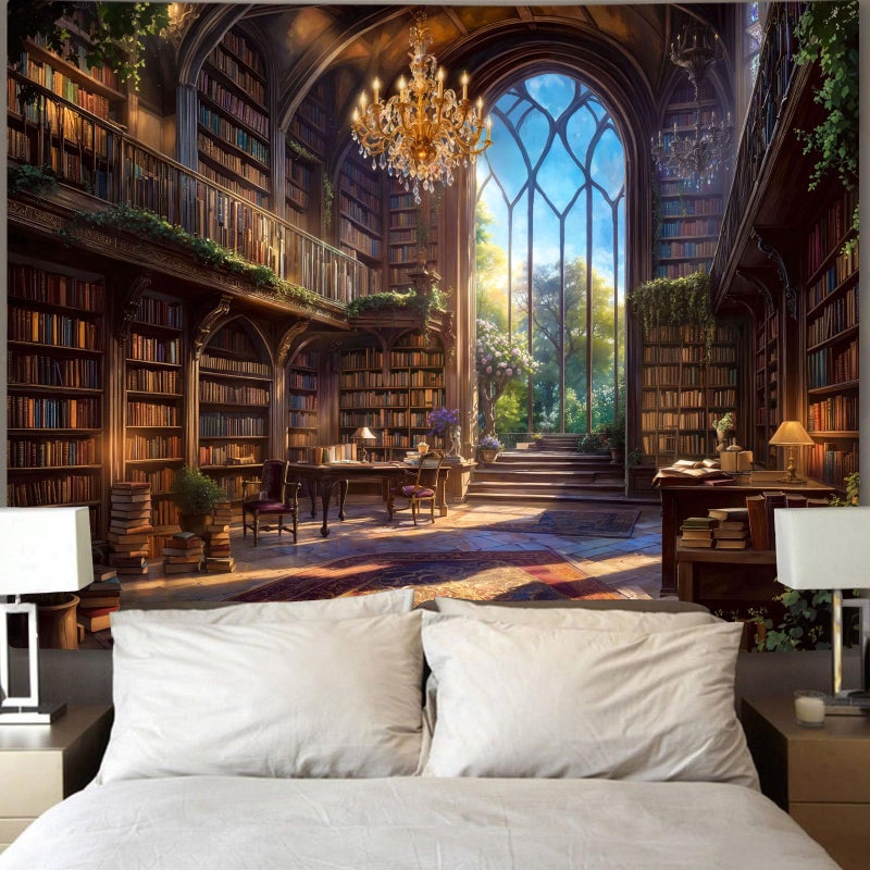Accnicc Vintage Library Tapestry Medieval Bookshelf Tapestries Wall Hanging Fantasy Academia Hall Book Backdrop Extra Large Tapestry for Bedroom Living Room Dorm Classroom 90 x 68 inch - Image 2