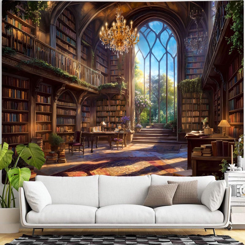 Accnicc Vintage Library Tapestry Medieval Bookshelf Tapestries Wall Hanging Fantasy Academia Hall Book Backdrop Extra Large Tapestry for Bedroom Living Room Dorm Classroom 90 x 68 inch - Image 3