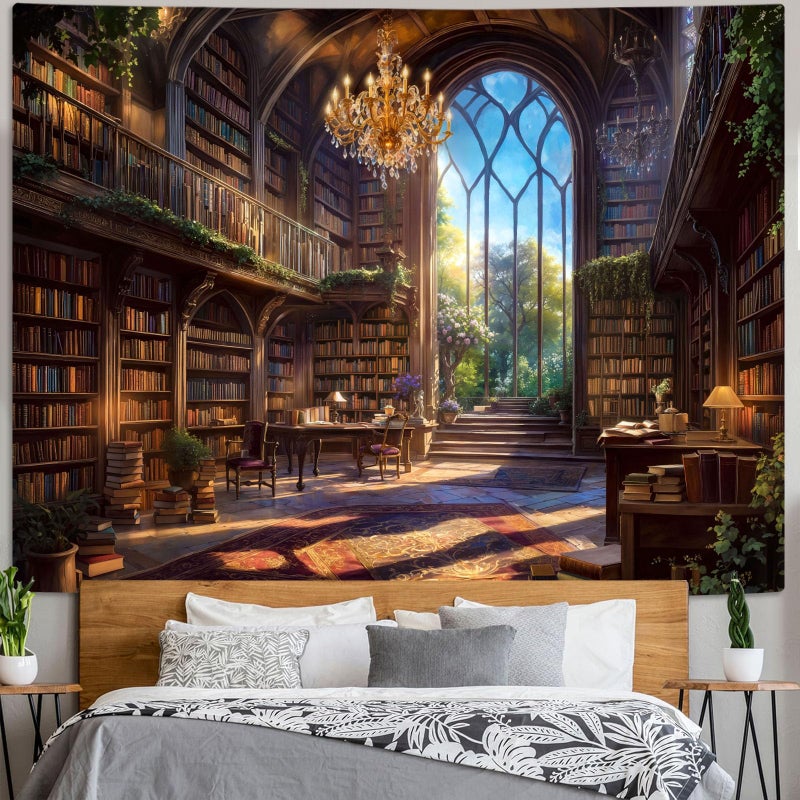 Accnicc Vintage Library Tapestry Medieval Bookshelf Tapestries Wall Hanging Fantasy Academia Hall Book Backdrop Extra Large Tapestry for Bedroom Living Room Dorm Classroom 90 x 68 inch - Image 5