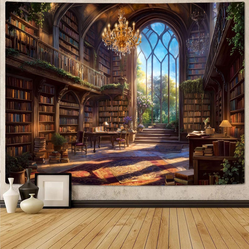Accnicc Vintage Library Tapestry Medieval Bookshelf Tapestries Wall Hanging Fantasy Academia Hall Book Backdrop Extra Large Tapestry for Bedroom Living Room Dorm Classroom 90 x 68 inch - Image 4