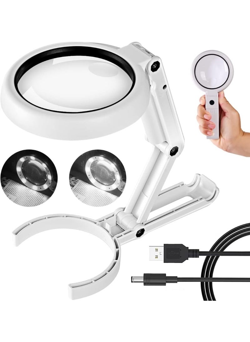 عدسة مكبرة 22X 10X مع ضوء وحامل، عدسة مكبرة محمولة قابلة للطي وقابلة للتعتيم بمستويين للعمل عن قرب، الضمور البقعي، قراءة كبار السن، تعمل بالبطارية أو USB - Image 1