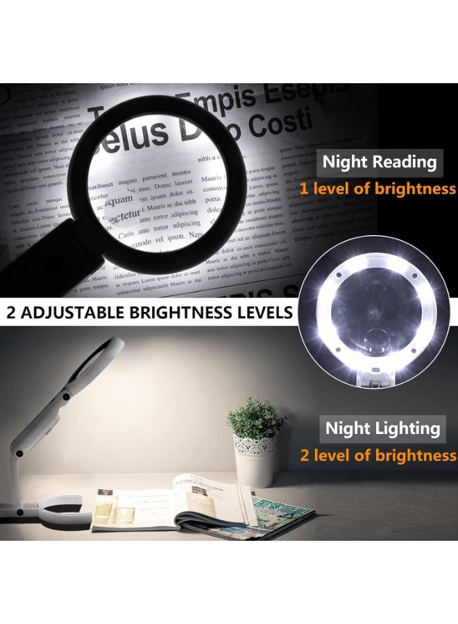 عدسة مكبرة 22X 10X مع ضوء وحامل، عدسة مكبرة محمولة قابلة للطي وقابلة للتعتيم بمستويين للعمل عن قرب، الضمور البقعي، قراءة كبار السن، تعمل بالبطارية أو USB - Image 4