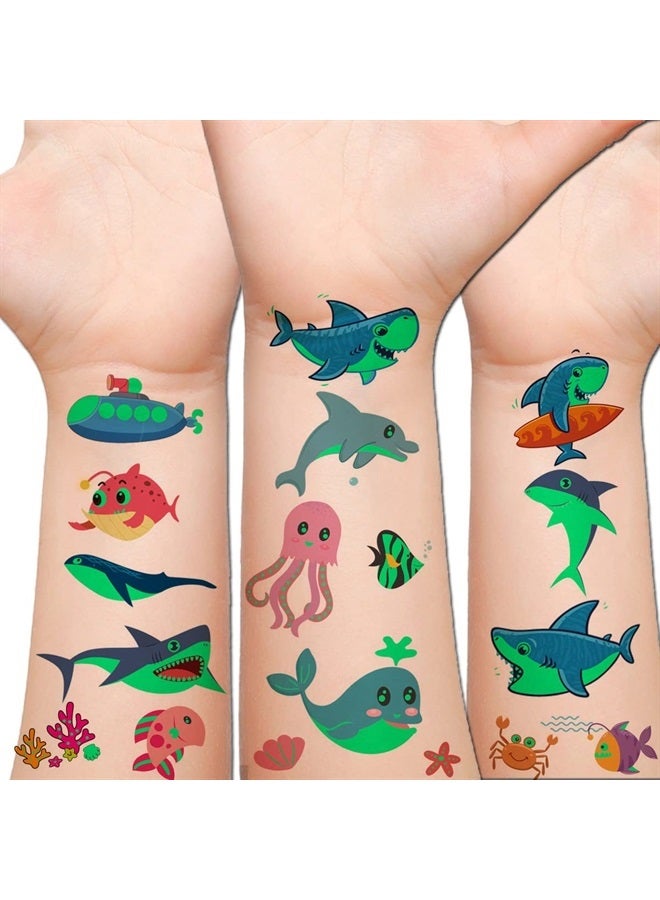 Hohamn Luminous Sea Animals Temporary Tattoos for Kids - 100+ Glow in The Dark Ocean Animal Fake Tattoos for Girls Boys Birthday Party Supplies Favors, Baby Shower - Image 1