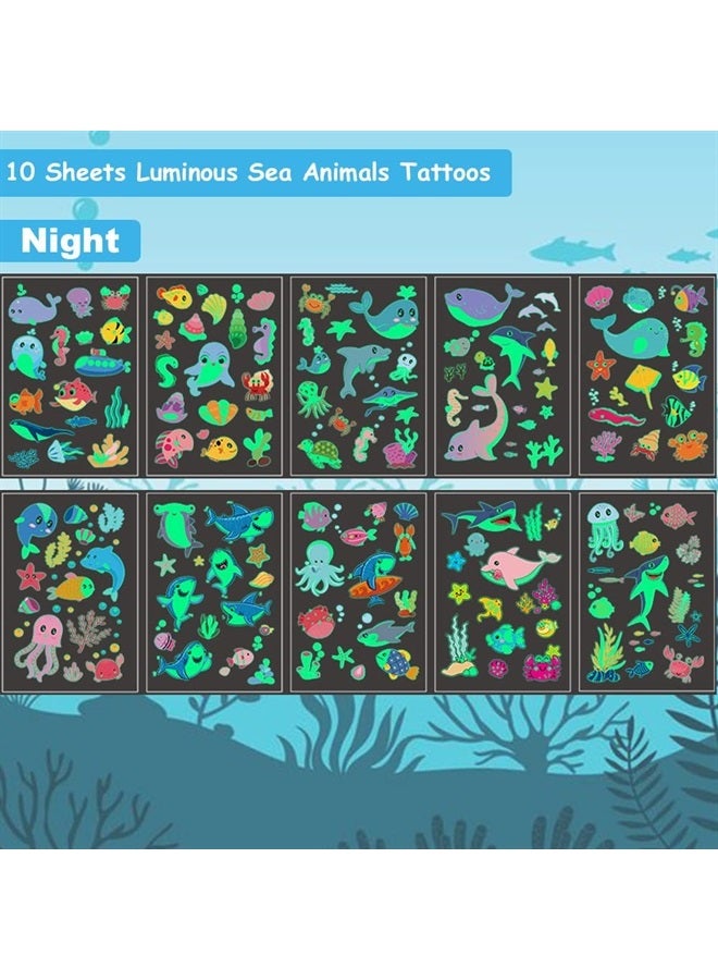 Hohamn Luminous Sea Animals Temporary Tattoos for Kids - 100+ Glow in The Dark Ocean Animal Fake Tattoos for Girls Boys Birthday Party Supplies Favors, Baby Shower - Image 3
