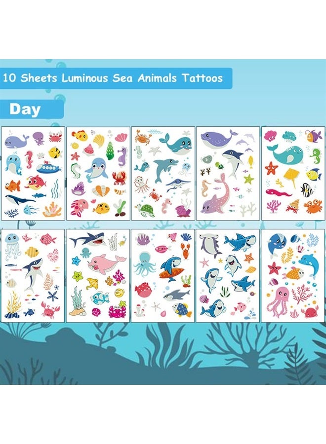 Hohamn Luminous Sea Animals Temporary Tattoos for Kids - 100+ Glow in The Dark Ocean Animal Fake Tattoos for Girls Boys Birthday Party Supplies Favors, Baby Shower - Image 2