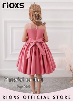 RIOXS Toddler Girls Flutter Sleeves Pleated Flower Dress Pageant Bowknot Dress Costumes Wedding Dress for Birthday Party Formal Occasions  - Image 3
