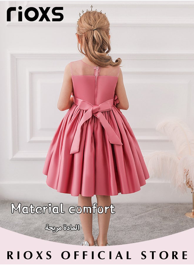 RIOXS - Toddler Girls Flutter Sleeves Pleated Flower Dress Pageant Bowknot Dress Costumes Wedding Dress for Birthday Party Formal Occasions - Image 1