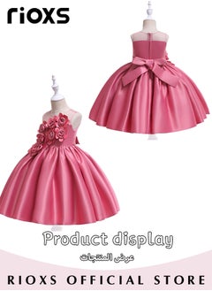 RIOXS Toddler Girls Flutter Sleeves Pleated Flower Dress Pageant Bowknot Dress Costumes Wedding Dress for Birthday Party Formal Occasions  - Image 4