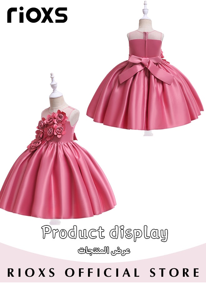 RIOXS - Toddler Girls Flutter Sleeves Pleated Flower Dress Pageant Bowknot Dress Costumes Wedding Dress for Birthday Party Formal Occasions - Image 1