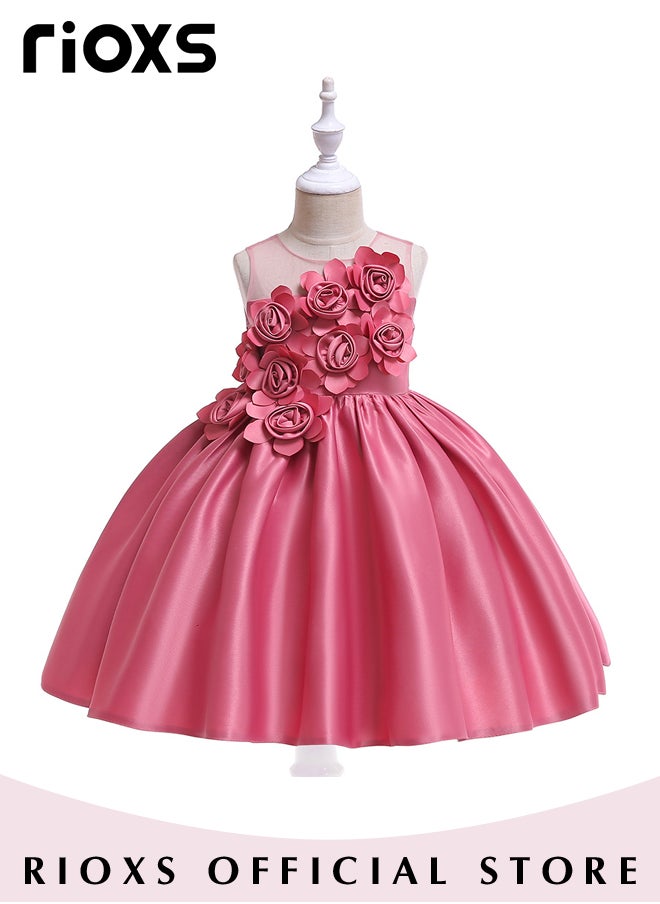 RIOXS - Toddler Girls Flutter Sleeves Pleated Flower Dress Pageant Bowknot Dress Costumes Wedding Dress for Birthday Party Formal Occasions - Image 1